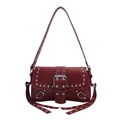 Retro dark red motorcycle underarm bag with silver rivets and adjustable shoulder strap - Red
