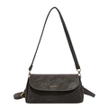 Retro charcoal grey faux leather shoulder bag for women with gold logo and curved flap - Brown