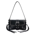 Chic black punk shoulder bag with silver rivets and metal buckle hardware details - Black
