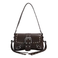 Dark brown retro punk underarm bag with silver rivets and adjustable leather strap - Khaki
