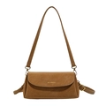Chic brown matte leather flap shoulder bag with gold hardware and logo detail - Brown