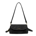 Classic black baguette shoulder bag with gold metal buckle and vintage leather finish - Black