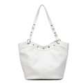 White faux leather tote bag featuring silver rivet studs and a stylish single shoulder strap - 44*23*29 / Off White