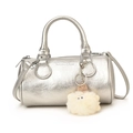 Sac cylindrique argenté avec lettrage FASHION & BAG et charm de monstre en peluche - Avec Pendentif / Argenté