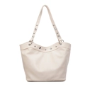 Cream punk motorcycle tote bag with silver studs and metal grommets on high-quality PU leather - Off White
