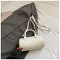 Elegant white barrel crossbody bag with textured leather and dual top handles - White Without Pendant