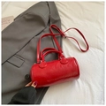 Chic red Boston style cylindrical shoulder bag in glossy leather for women - Red (No Pendant)