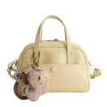 Light yellow Boston handbag with top handles, shoulder strap and plush alpaca charm - With Charm / Yellow