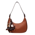 Braune Hobo-Tasche aus Leder mit Baseball-Anhängern und Dackel-Puppen-Schulterriemen - Mit Anhänger / Braun