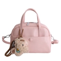 Pink Boston handbag with a plush alpaca keychain and adjustable shoulder strap - With Charm / Pink