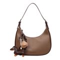 Braune Hobo-Tasche aus strukturiertem Leder mit verstellbarem Riemen und Dackel-Anhänger - Kaffeebraun