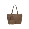 Set borsa tote in nylon marrone con pochette coordinata e spalline lunghe da donna - Marrone