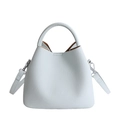 Borsa a secchiello in pelle azzurra a grana litchi con manici e tracolla rimovibile - Senza Ciondolo / Blu