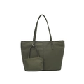 Borsa tote in nylon verde oliva con pochette coordinata per un uso quotidiano - Verde