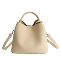 Secchiello beige minimalista in pelle a grana con manico superiore e tracolla sottile - Senza Ciondolo / Giallo