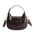 Dark brown shiny leather hobo bag with gold hardware and adjustable strap - Brown
