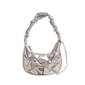 Sac hobo argenté métallisé avec détail de nœud 3D et bandoulière plissée nuage - Argenté