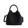 Classic black litchi textured bucket bag with top handle and crossbody strap - No Pendant / Black