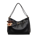 Sac fourre-tout noir en cuir grainé avec boucle en métal et charm d'ours en peluche - Avec Pendentif / Noir