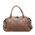 Retro brown lychee grain leather handbag with dual handles and adjustable shoulder strap - Khaki