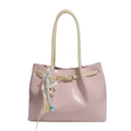 Rosafarbene Shopper-Tasche aus PU-Leder mit Perlenketten und Regenbogen-Anhänger - Mit Anhänger / Rosa