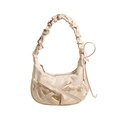 Sac à bandoulière plissé crème avec grand nœud et finition brillante style coréen - Blanc Cassé