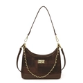 Bolso de hombro retro marrón oscuro con cadena dorada y cierre metálico elegante - Marrón