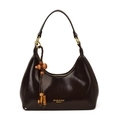 Bolso hobo marrón oscuro brillante con herrajes dorados y adorno de borla perlada - Con Colgante / Marrón