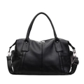 Black litchi-textured leather tote bag with dual top handles and detachable shoulder strap - Black