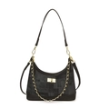 Bolso chic de media luna en jacquard gris oscuro con cadena dorada y correa de cuero - Negro
