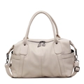 Retro cream white leather boston bag with top handles and adjustable shoulder strap - Off White