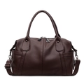Vintage dark brown Boston tote bag with lychee leather texture and silver hardware - Brown