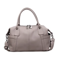 Minimalist grey leather tote bag with dual handles and detachable shoulder strap in studio - Light Gray