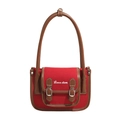 Sac bandoulière vintage en toile rouge avec finitions cuir marron et boucles - Rouge