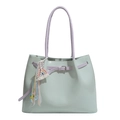 Minzgrüne große Shopper Tasche mit lavendelblauen Riemen und Regenbogen-Anhänger - Mit Anhänger / Grün