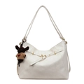 Bolso tote blanco de cuero granulado con correas dobles y colgante de peluche de perrito - Con Colgante / Blanco Roto