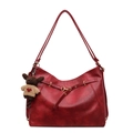Sac cabas vintage bordeaux en cuir ciré avec pendentif ours et boucle dorée - Avec Pendentif / Bordeaux