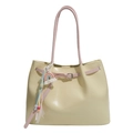 Schicke cremefarbene und rosa Handtasche mit Regenbogen-Anhänger und goldener Schnalle - Mit Anhänger / Gelb