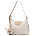 Minimalist cream canvas shoulder bag with khaki leather trim and matching mini pouch - Shoulder Bag Set / Off White