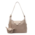 Fashionable khaki nylon underarm bag with matching small pouch and metal buckle detail - Shoulder Bag Set / Khaki