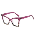 Occhiali anti-luce blu cat-eye con montatura viola e tartaruga vista a 45 gradi - Montatura Tartarugata Viola Lenti Trasparenti