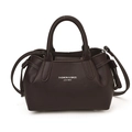Dunkelbraune Handtasche aus Leder mit Kieselstruktur, Griffen und Schultergurt - Braun