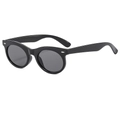 Classic retro oval sunglasses in glossy black frame with dark grey lenses and silver accents - Black Frame Black Grey Lens