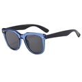 Classic square large frame sunglasses with blue translucent frames and rivet accents - Blue Frame Gray Lens