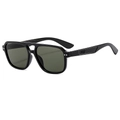 Modern double bridge aviator sunglasses with black frames and dark lenses on white background - Black Frame Green Lens