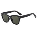 Retro oversized square sunglasses with black frame, dark lenses and silver rivet accents - Black Frame Green Lens