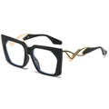 Square oversized black sunglasses with unique gold hollow metal temples for women - Black Frame