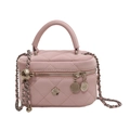 Petit sac vanité rose matelassé avec logo fleur argenté et bandoulière chaîne - Grand / Rose