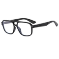 Modern black double-bridge aviator sunglasses with blue light blocking lenses in side view - Black Frame Clear Lens