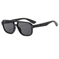 Modern double bridge aviator sunglasses with black frames and metal rivet accents - Black Frame Black Grey Lens